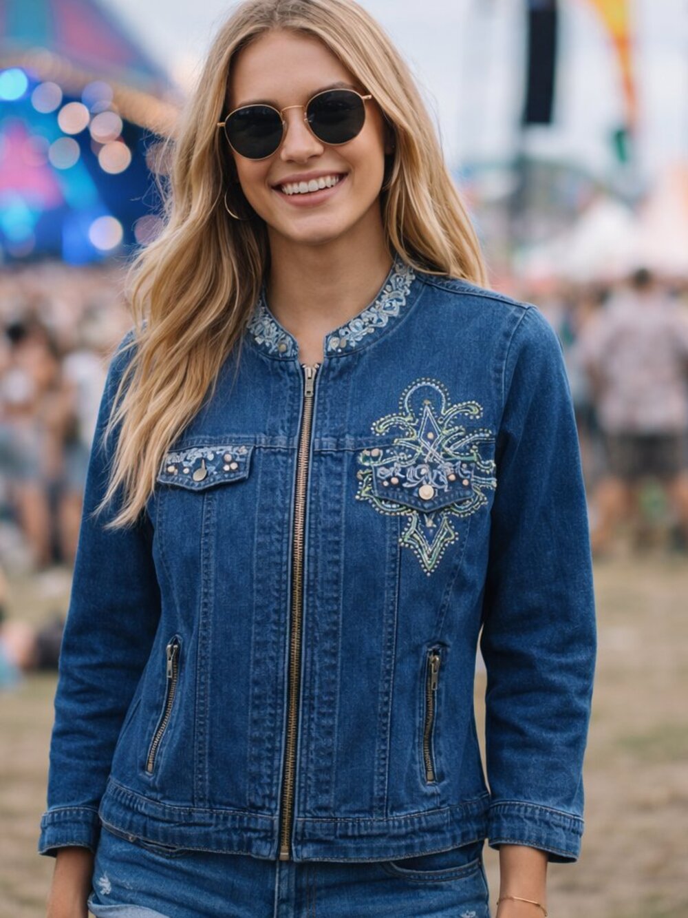 Hand Painted Denim Jacket with Embroidered Design - Picture 3 of 12